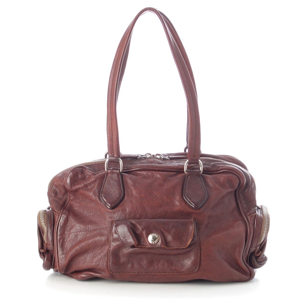 Prada Washed Leather Mini Boston Bag Brown — view 4