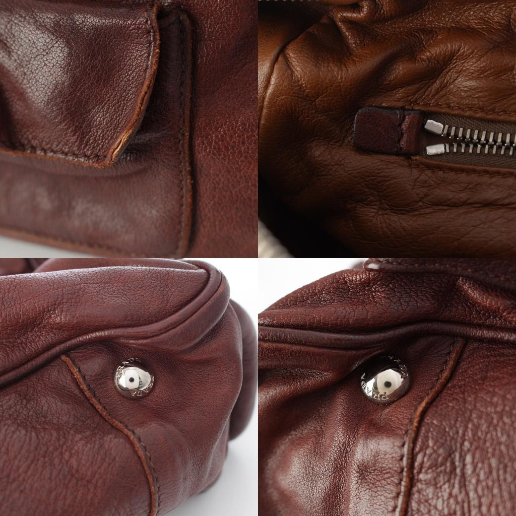 Prada Washed Leather Mini Boston Bag Brown — view 9
