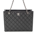 Chanel 23k Caviar Leather Quilted CC Logo Chain Tote Black Silver — view 2