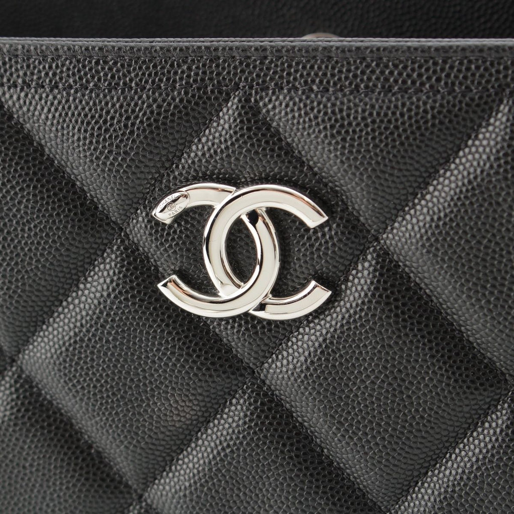 Chanel 23k Caviar Leather Quilted CC Logo Chain Tote Black Silver — view 8