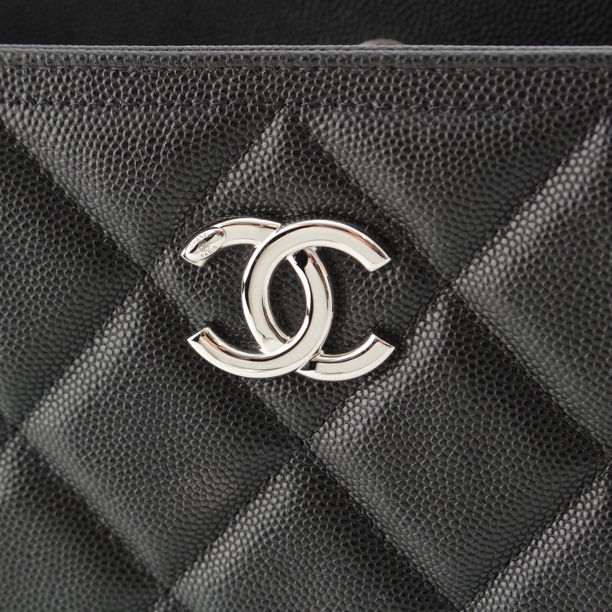 Chanel 23k Caviar Leather Quilted CC Logo Chain Tote Black Silver — view 8