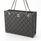 Chanel 23k Caviar Leather Quilted CC Logo Chain Tote Black Silver — view 3