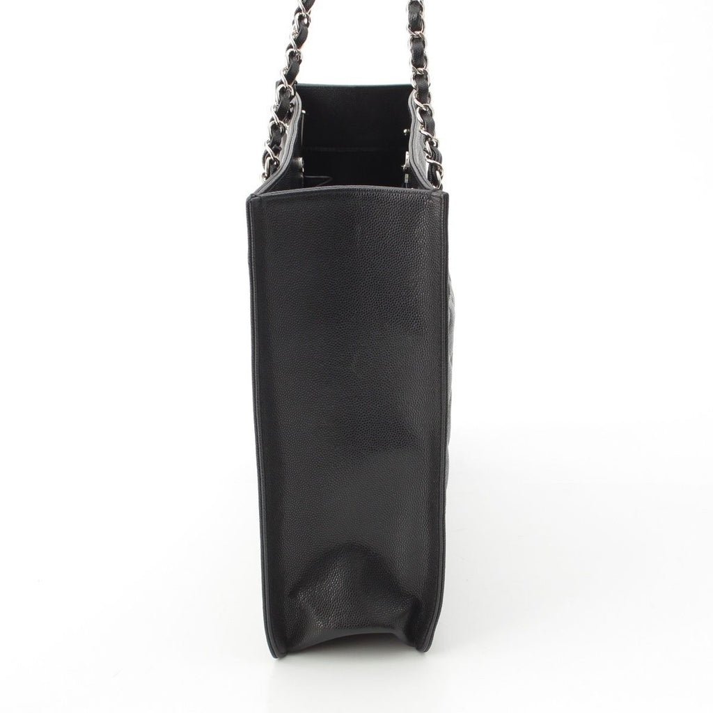 Chanel 23k Caviar Leather Quilted CC Logo Chain Tote Black Silver — view 4