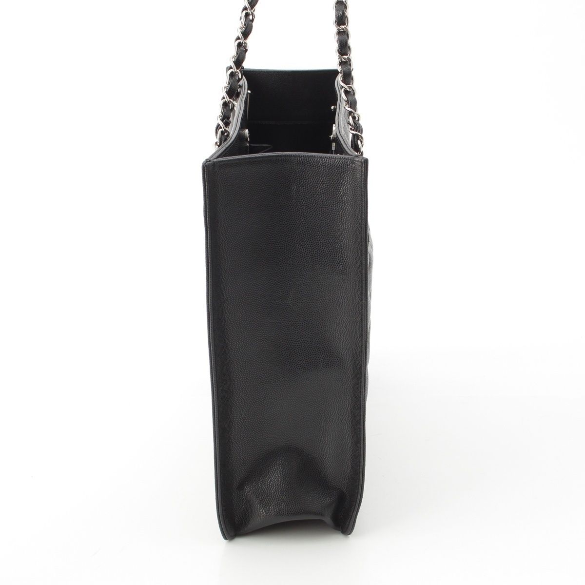 Chanel 23k Caviar Leather Quilted CC Logo Chain Tote Black Silver — view 4