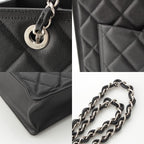 Chanel 23k Caviar Leather Quilted CC Logo Chain Tote Black Silver — view 9