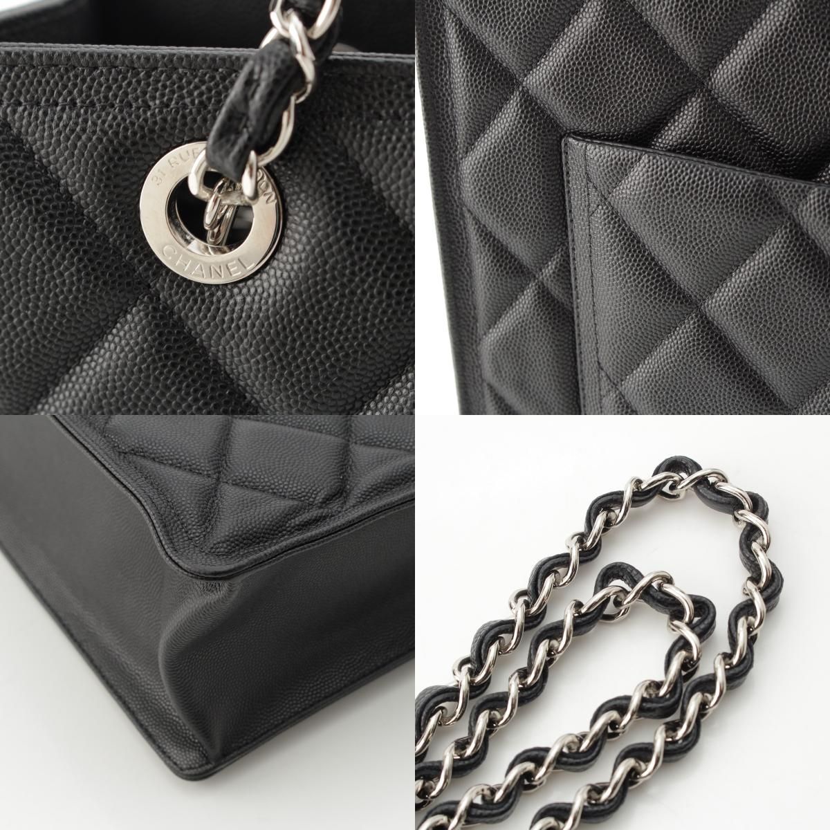 Chanel 23k Caviar Leather Quilted CC Logo Chain Tote Black Silver — view 9