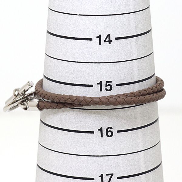 Hermes Leather Bracelet Glenan Double Tour Etoupe Silver — view 3