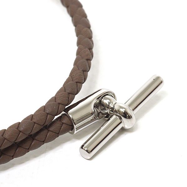Hermes Leather Bracelet Glenan Double Tour Etoupe Silver — view 5