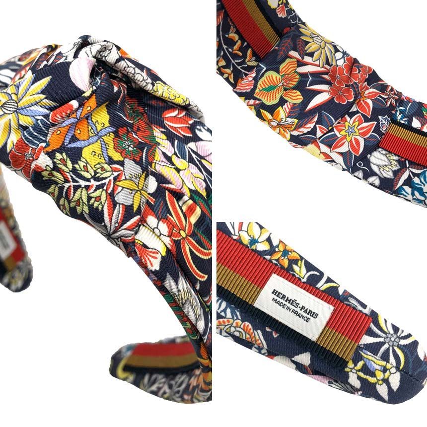 Hermes Flower Pattern Headband Knot Bloom Silk Navy Hair — view 3