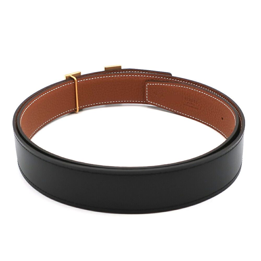 Hermes Belt Buckle Leather 95 Black Gold — view 6