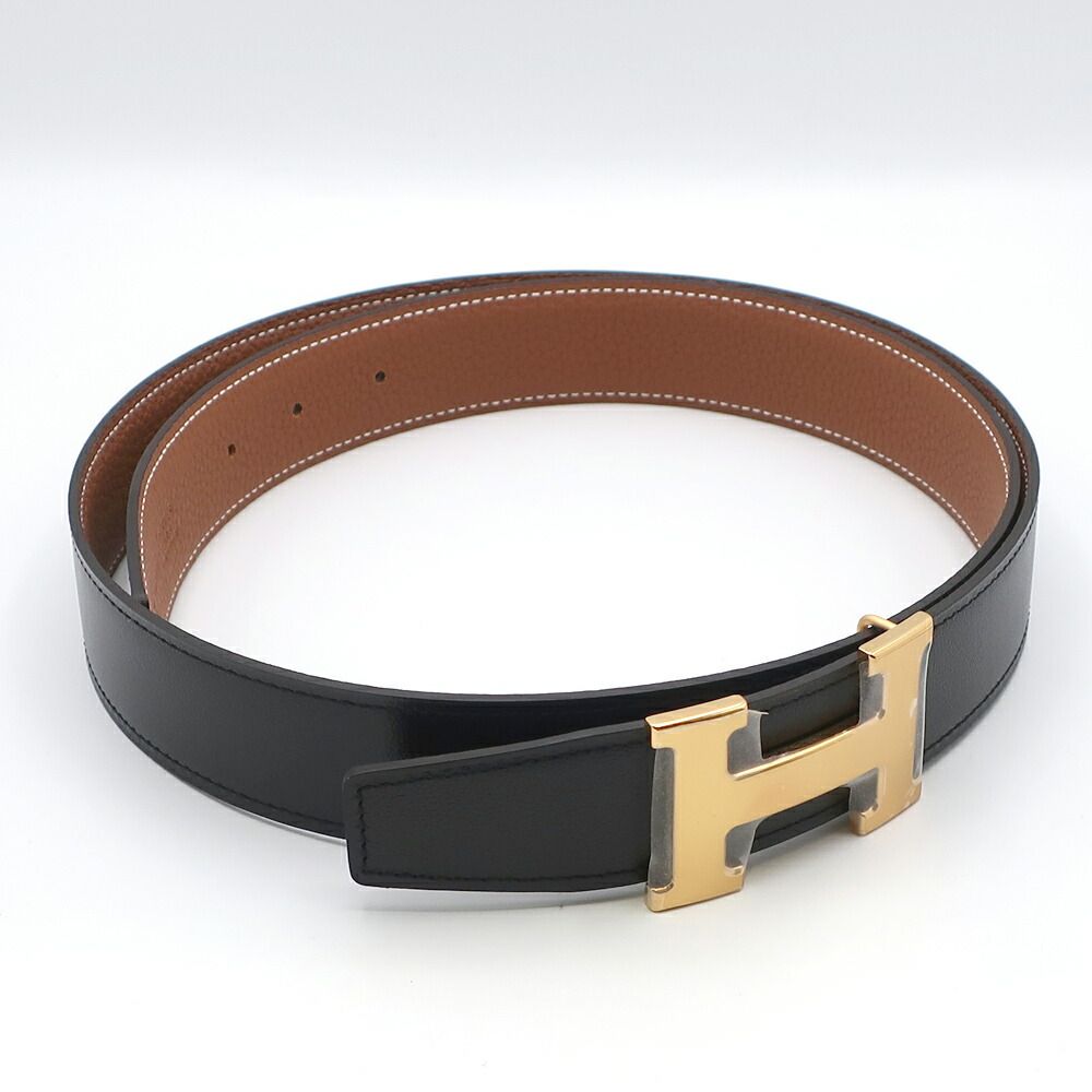 Hermes Belt Buckle Leather 95 Black Gold — view 2