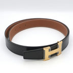 Hermes Belt Buckle Leather 95 Black Gold — view 2