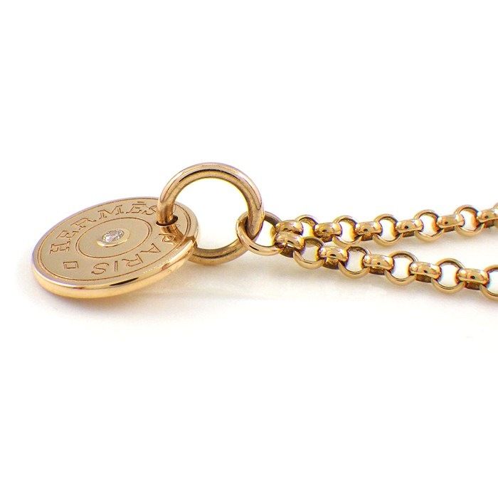 Hermes Necklace Gambard Clou de Selle Round Logo 1 Point Diamond 18k Pink Gold — view 3
