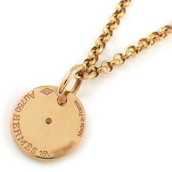 Hermes Necklace Gambard Clou de Selle Round Logo 1 Point Diamond 18k Pink Gold — view 2
