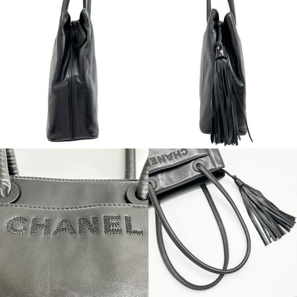 Chanel Shoulder Bag Logo Fringe Hotei Black — view 3