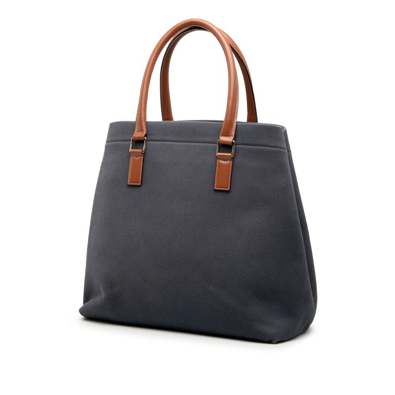 Celine Horizontal Cabas Navy Brown Canvas Leather Tote Bag — view 2