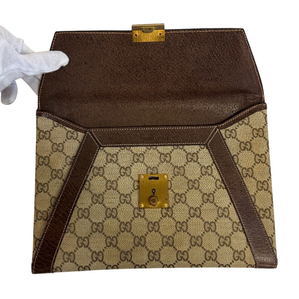 Gucci Vintage Letter Pouch Second GG Pattern Canvas Clutch Beige — view 5