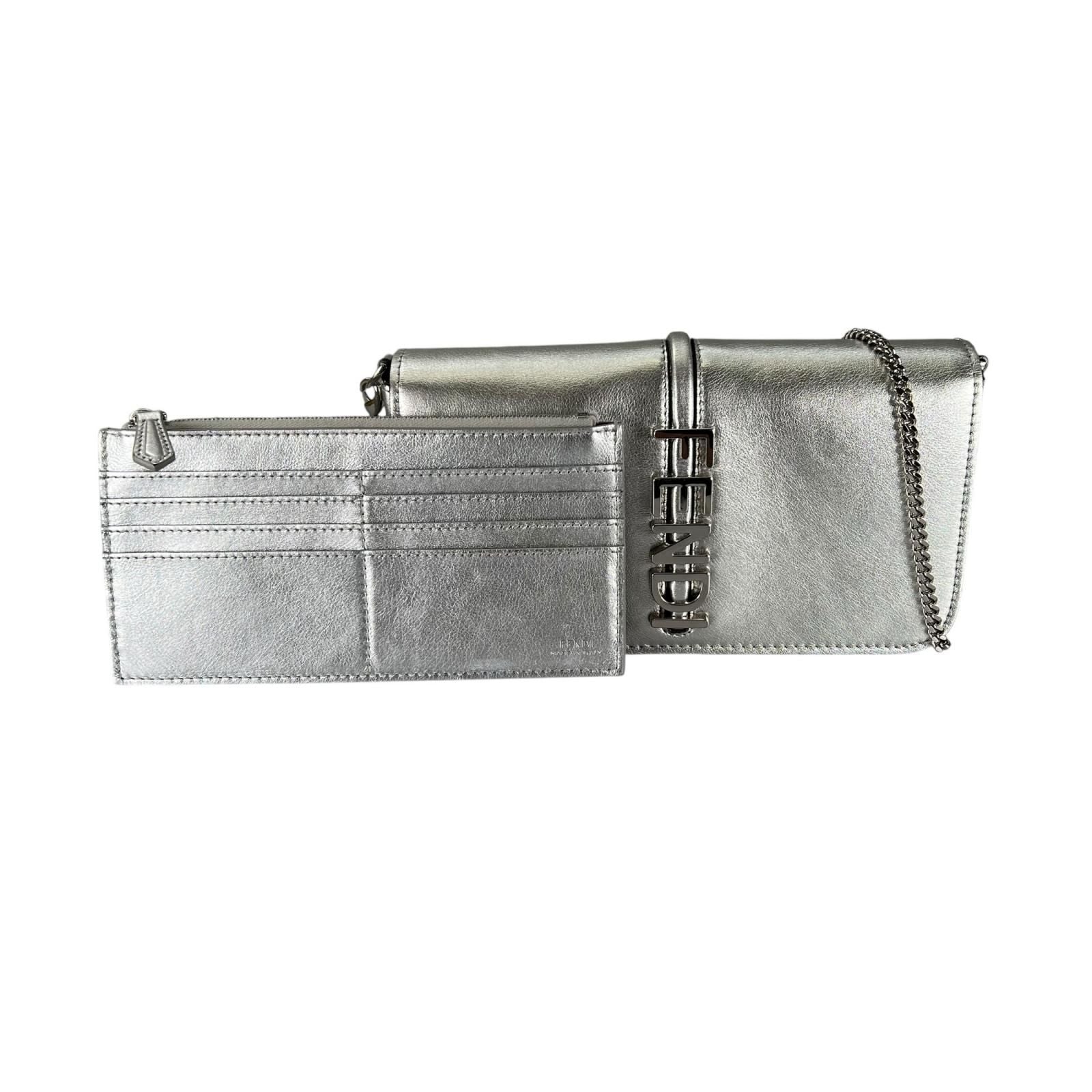 Fendi Shoulder Bag Leather Silver