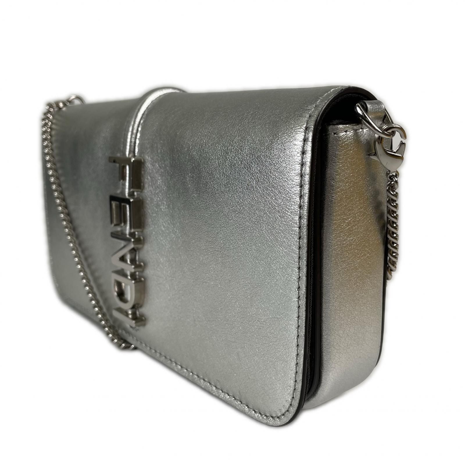 Fendi Shoulder Bag Leather Silver — view 2