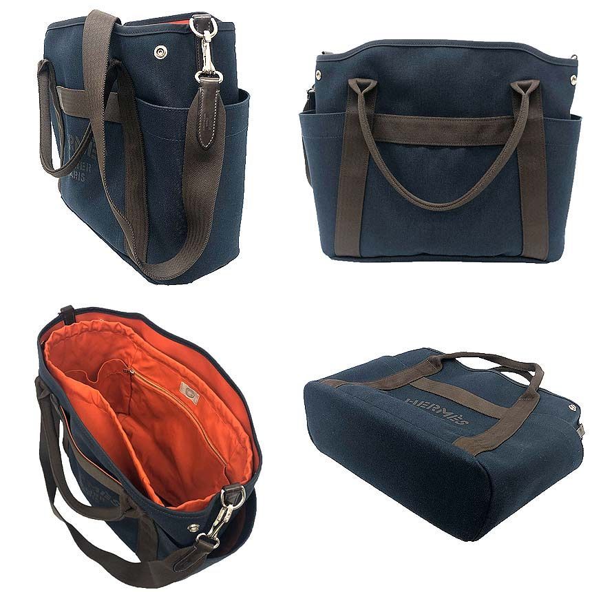 Hermes Sac Dopant Sage Gourmet Shoulder Bag Navy Brown — view 2