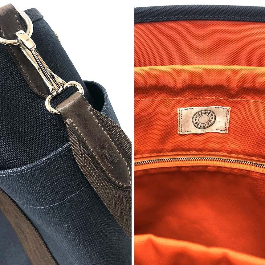Hermes Sac Dopant Sage Gourmet Shoulder Bag Navy Brown — view 4
