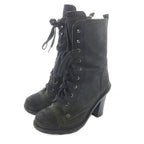 Prada Suede Boots Short High Heels 36.5 Khaki Green — view 2