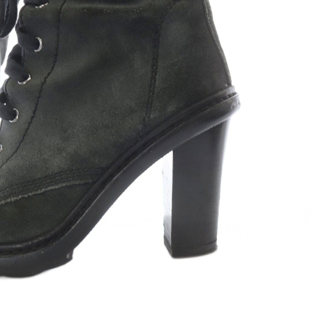 Prada Suede Boots Short High Heels 36.5 Khaki Green — view 8
