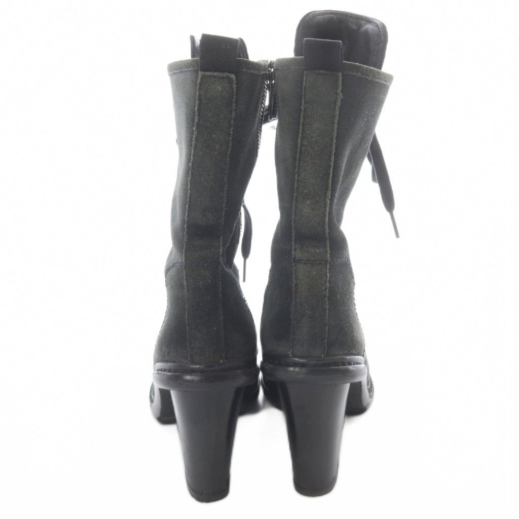 Prada Suede Boots Short High Heels 36.5 Khaki Green — view 6