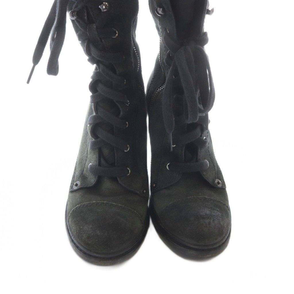 Prada Suede Boots Short High Heels 36.5 Khaki Green — view 4