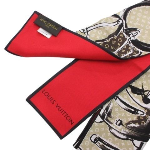 Louis Vuitton Bandeau Trunk Scarf Silk Beige Red — view 3