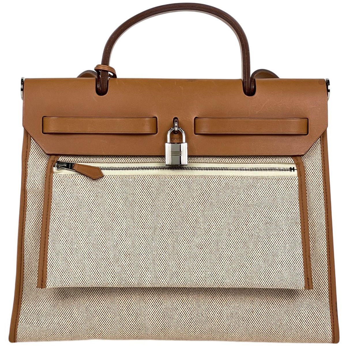 Hermes Herbag Zip PM 2-Way Shoulder Bag Toile Ash Natural Brown — view 3