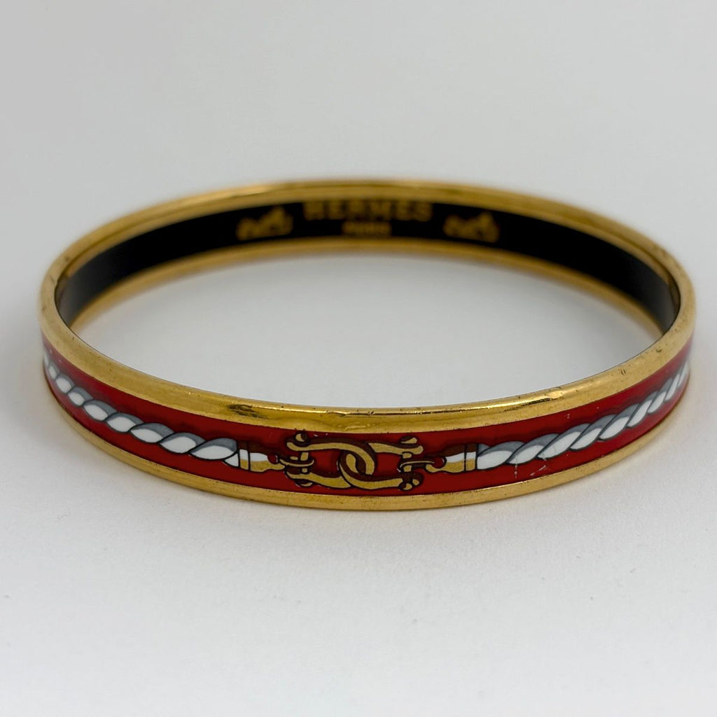 Hermes Enamel PM Bracelet Cloisonne Bangle Red Gold — view 2