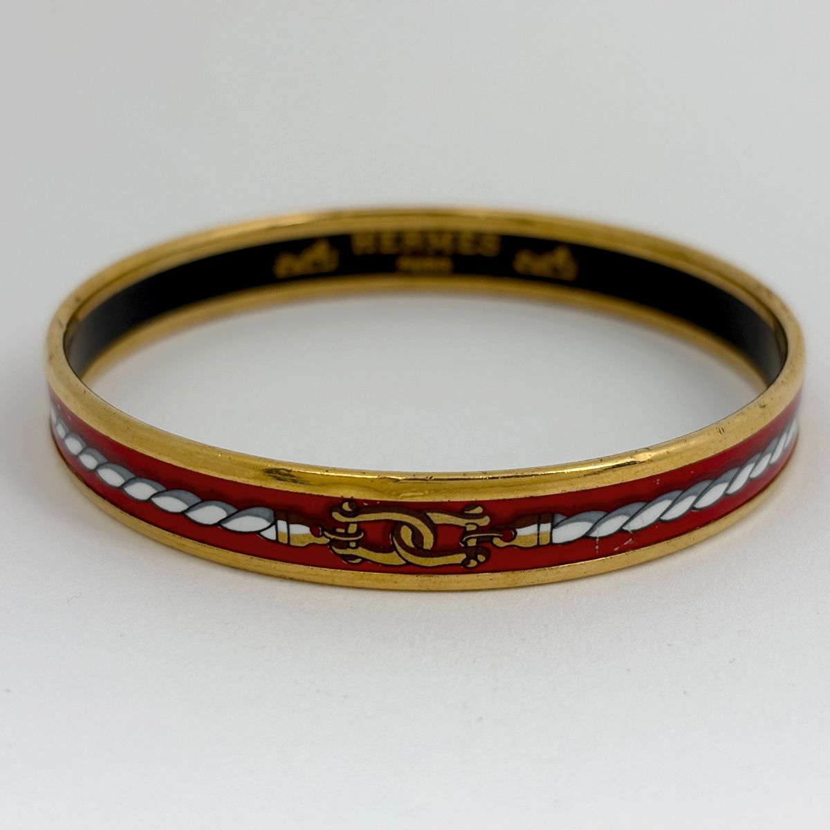 Hermes Enamel PM Bracelet Cloisonne Bangle Red Gold — view 2