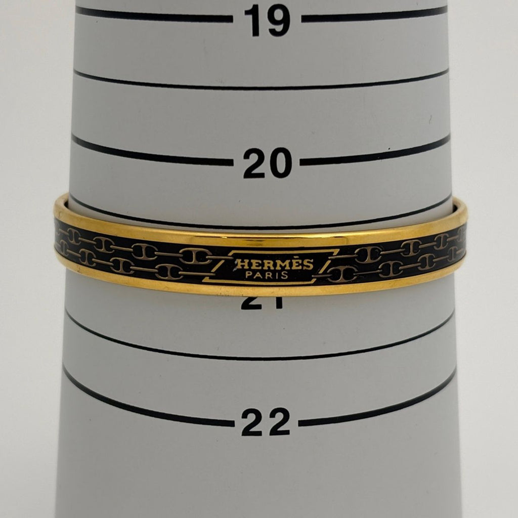 Hermes Enamel PM Bracelet Cloisonne Bangle Black Gold — view 6