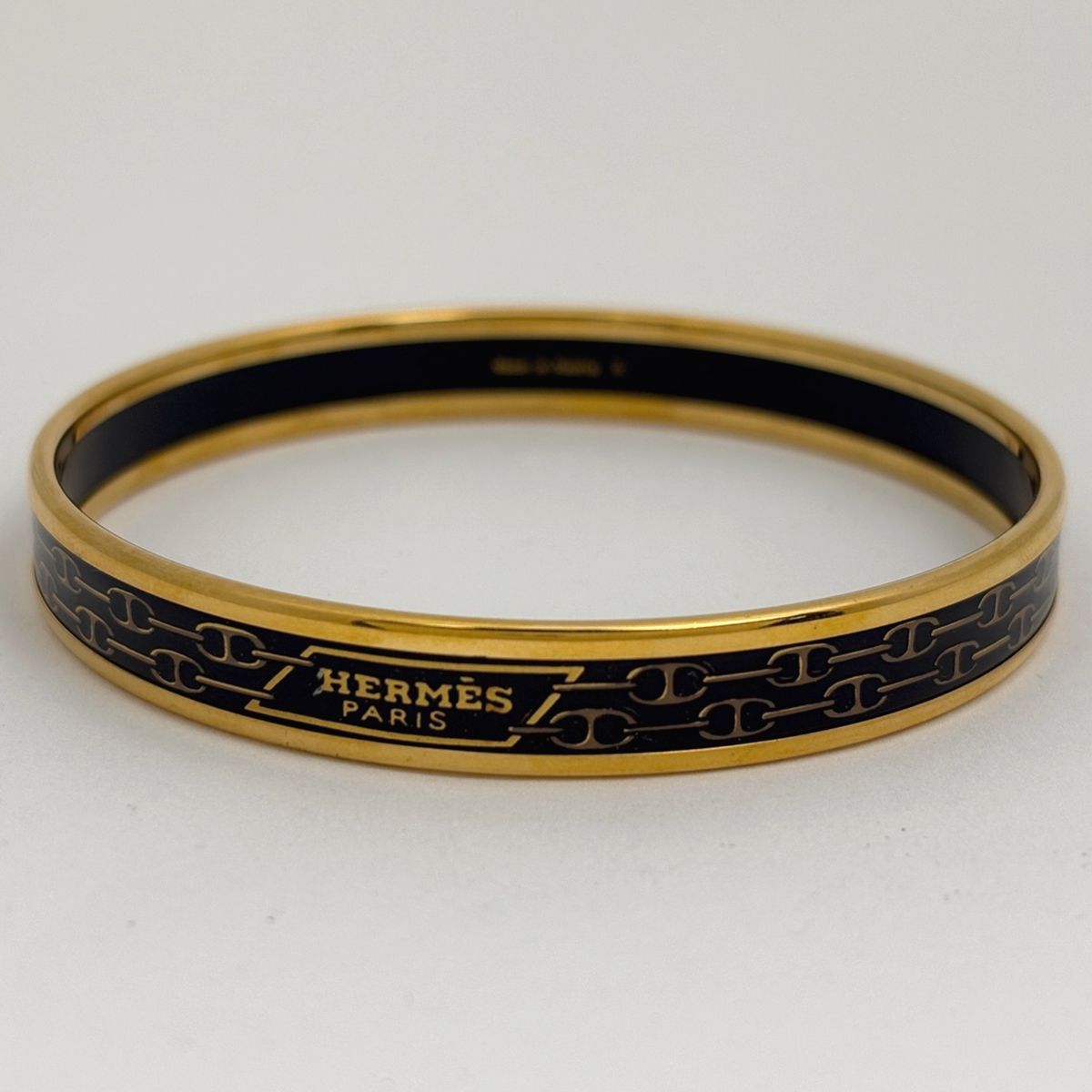 Hermes Enamel PM Bracelet Cloisonne Bangle Black Gold — view 3