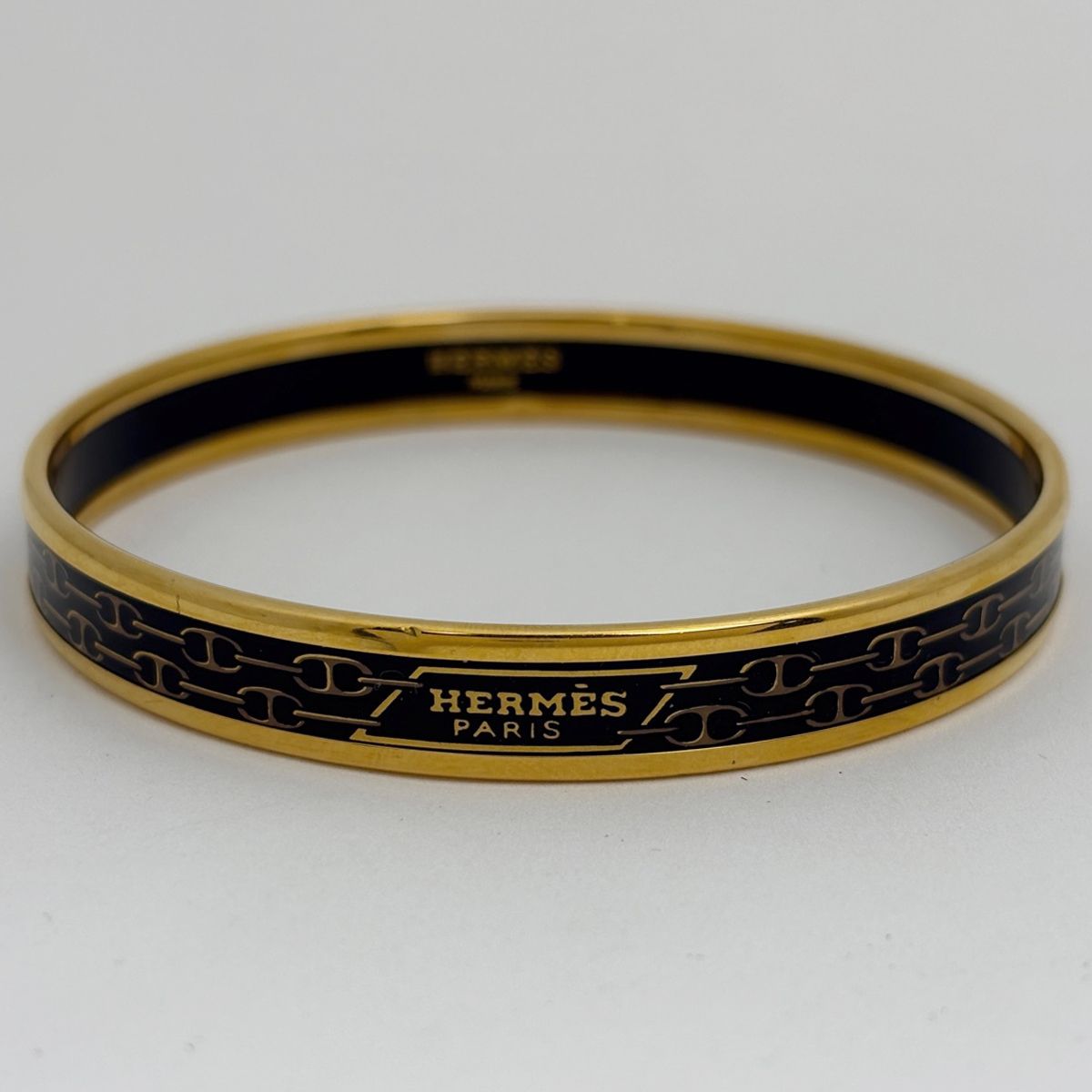 Hermes Enamel PM Bracelet Cloisonne Bangle Black Gold — view 2
