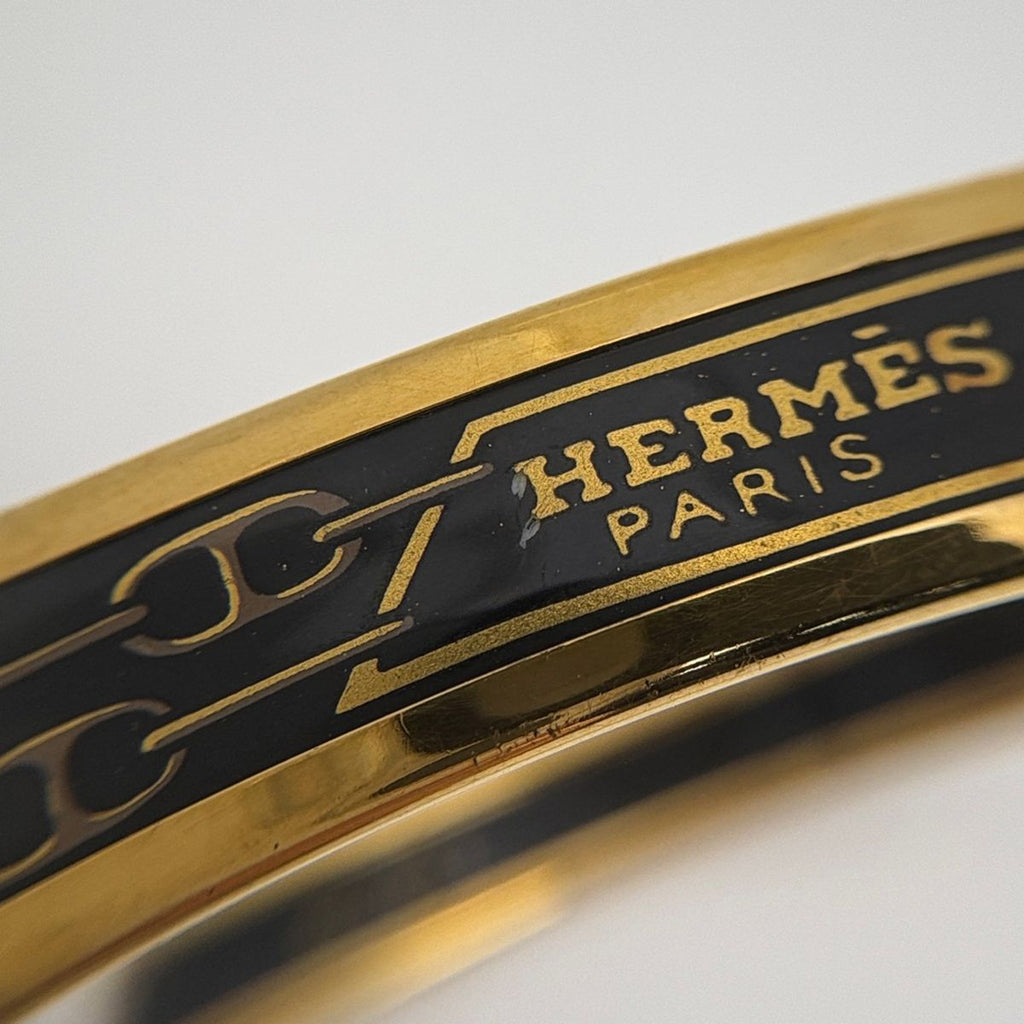 Hermes Enamel PM Bracelet Cloisonne Bangle Black Gold — view 5