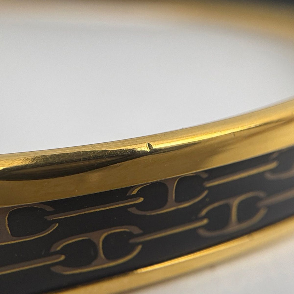 Hermes Enamel PM Bracelet Cloisonne Bangle Black Gold — view 4