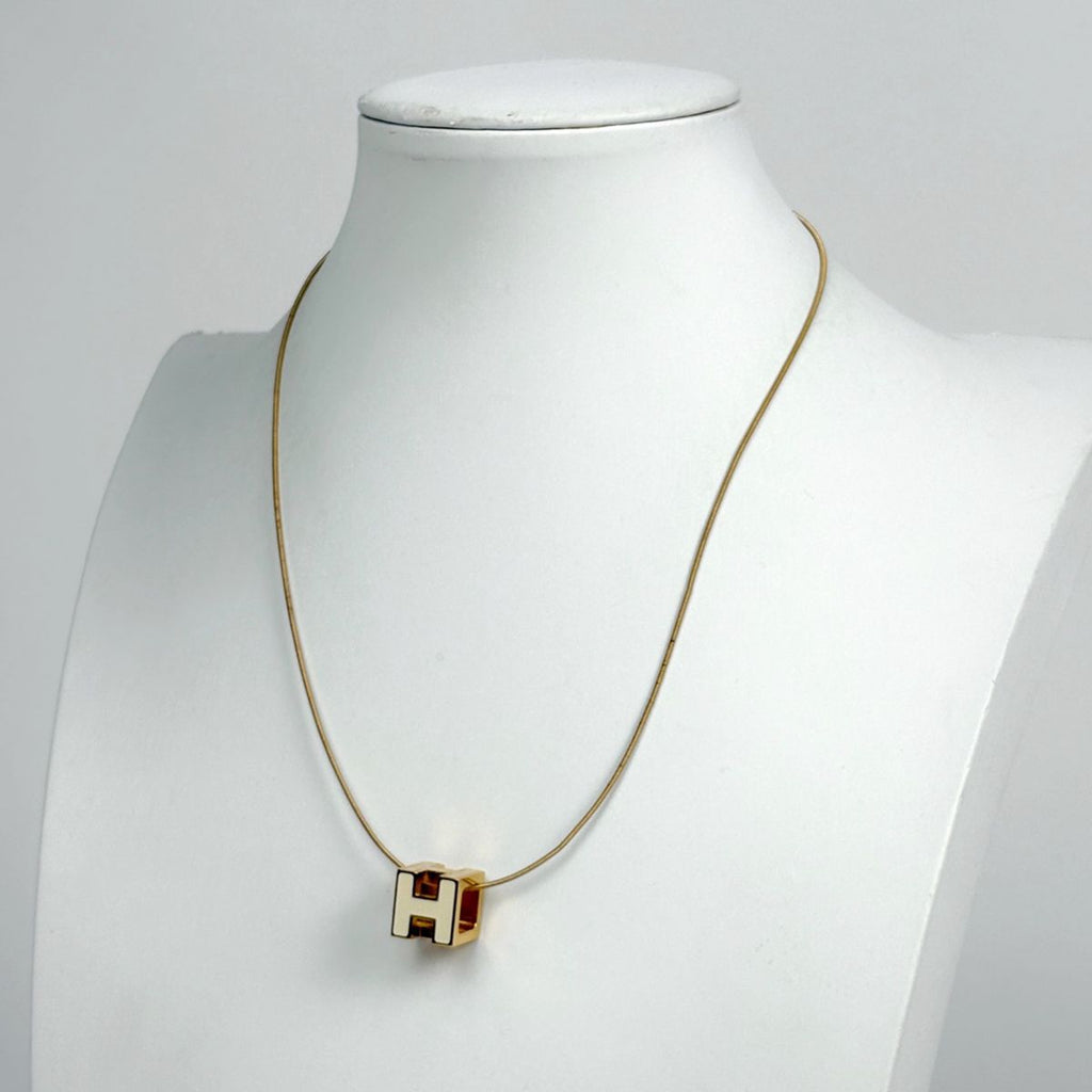 Hermes Cage Ash Cube Necklace Logo Gold Plated White — view 5