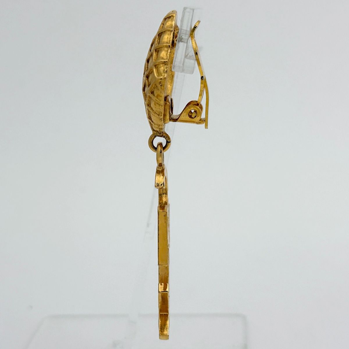 Chanel Logo Earrings Quilted Swing Large Gold Plated — view 2