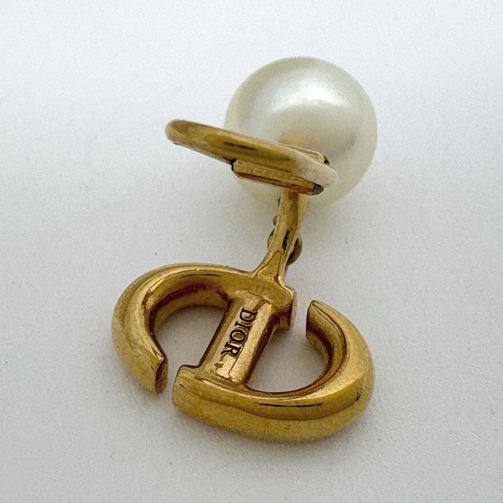 Dior Logo Faux Pearl Earrings CD Swing Gold Plated — view 3