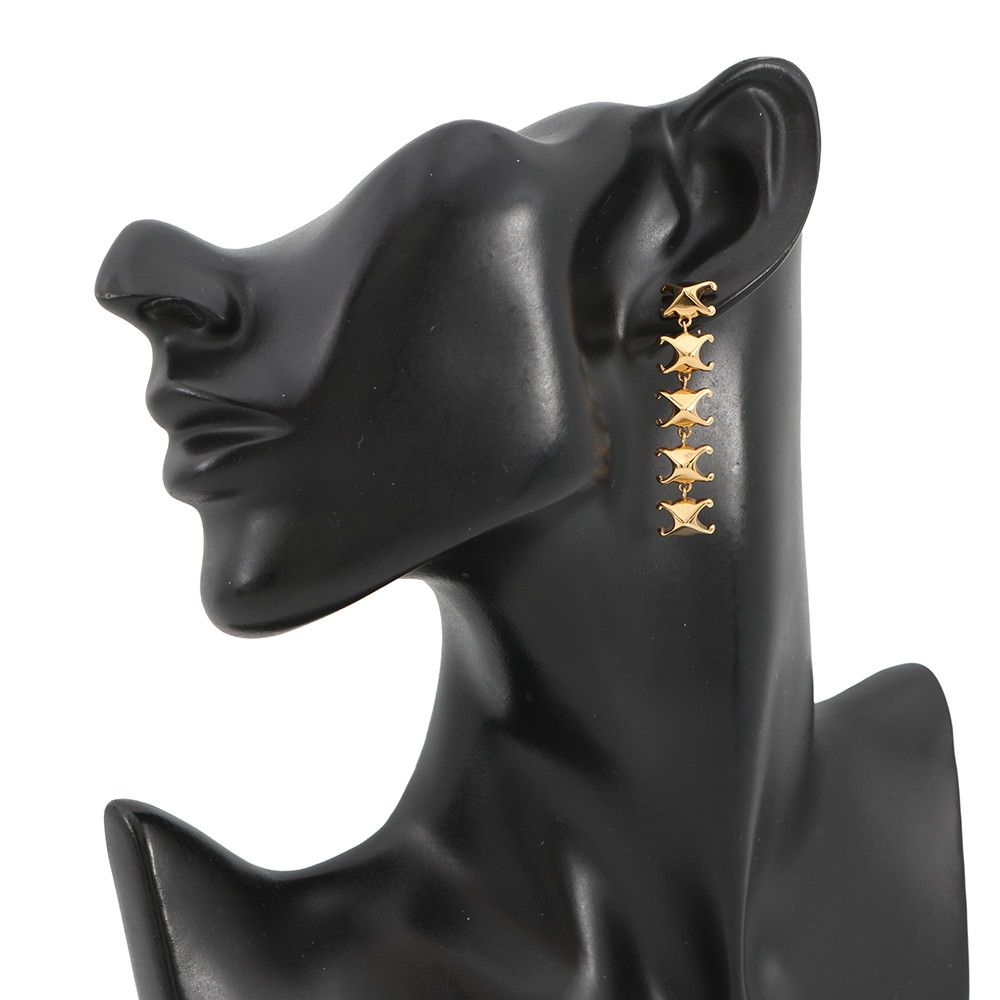 Celine Earrings Triomphe Studded Long Metal — view 4