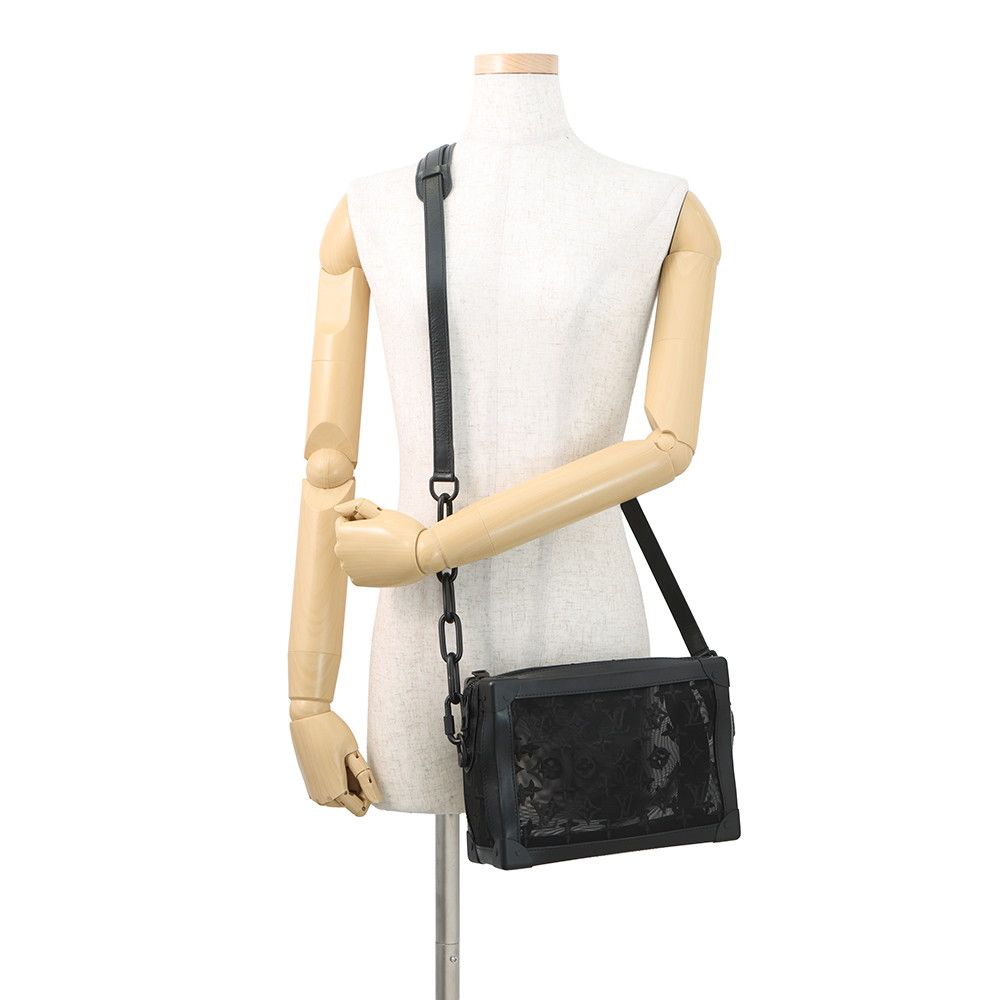 Louis Vuitton Shoulder Bag Monogram Mesh Leather Soft Trunk Embroidery Black — view 4