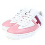Hermes Boomerang Leather Lace Up Sneakers White Pink — view 2