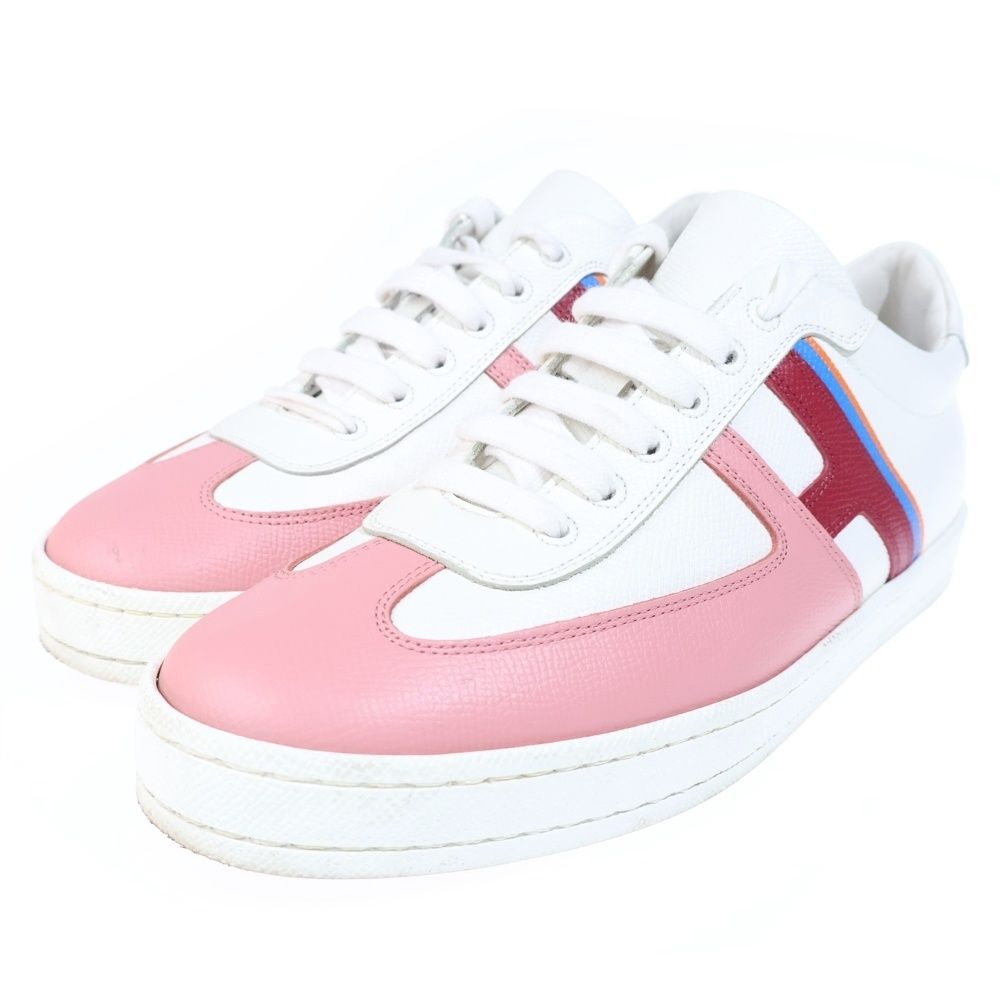 Hermes Boomerang Leather Lace Up Sneakers White Pink — view 2