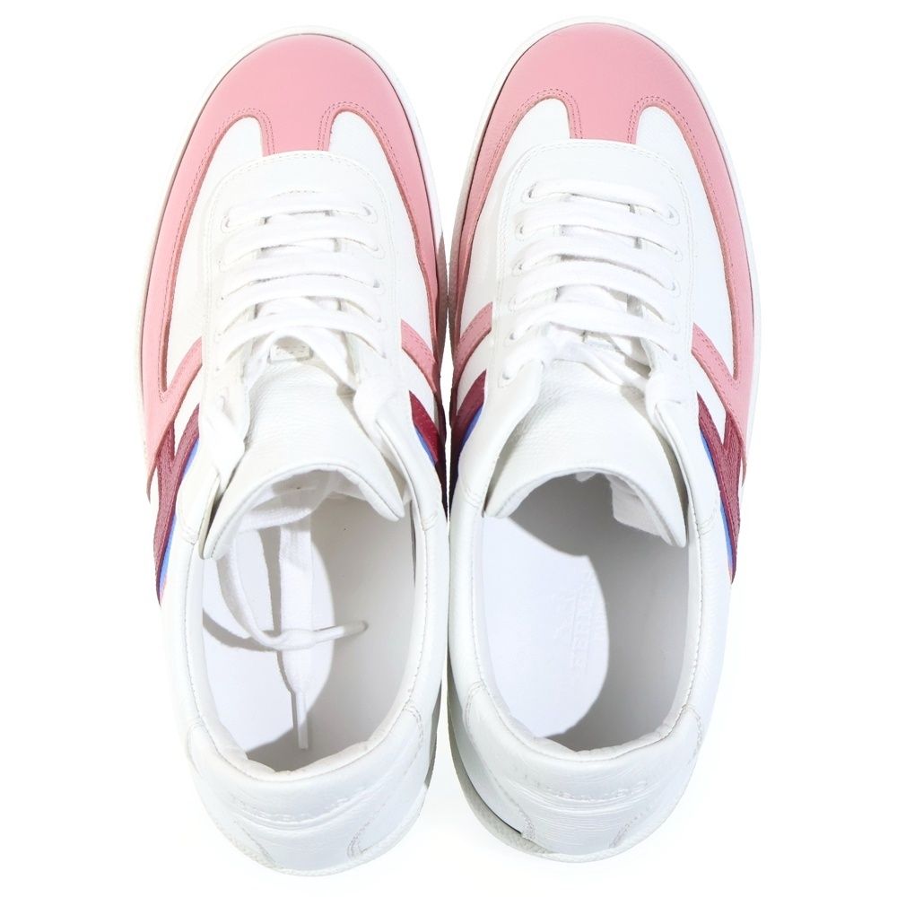 Hermes Boomerang Leather Lace Up Sneakers White Pink — view 4