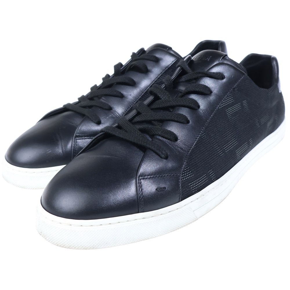 Fendi Zucca Pattern Canvas Leather Lace Up Sneakers Black — view 2