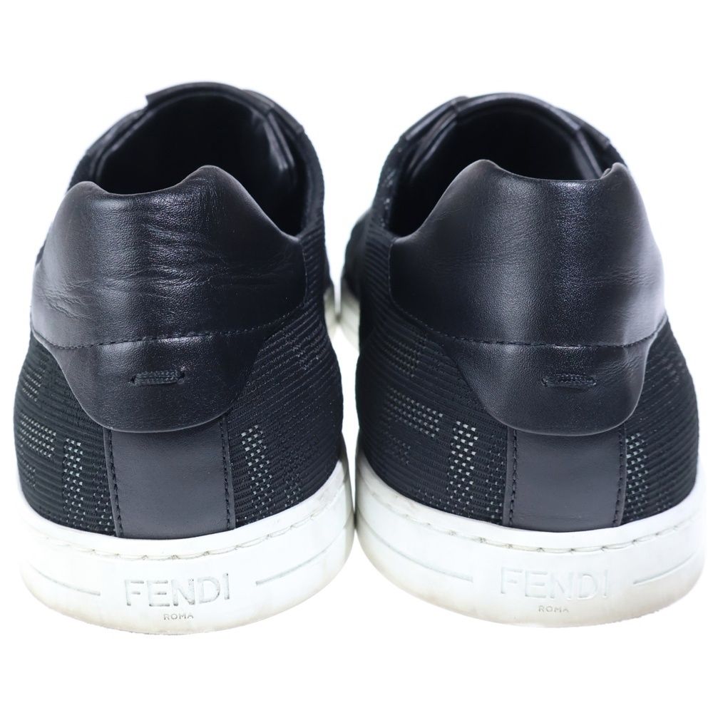 Fendi Zucca Pattern Canvas Leather Lace Up Sneakers Black — view 3