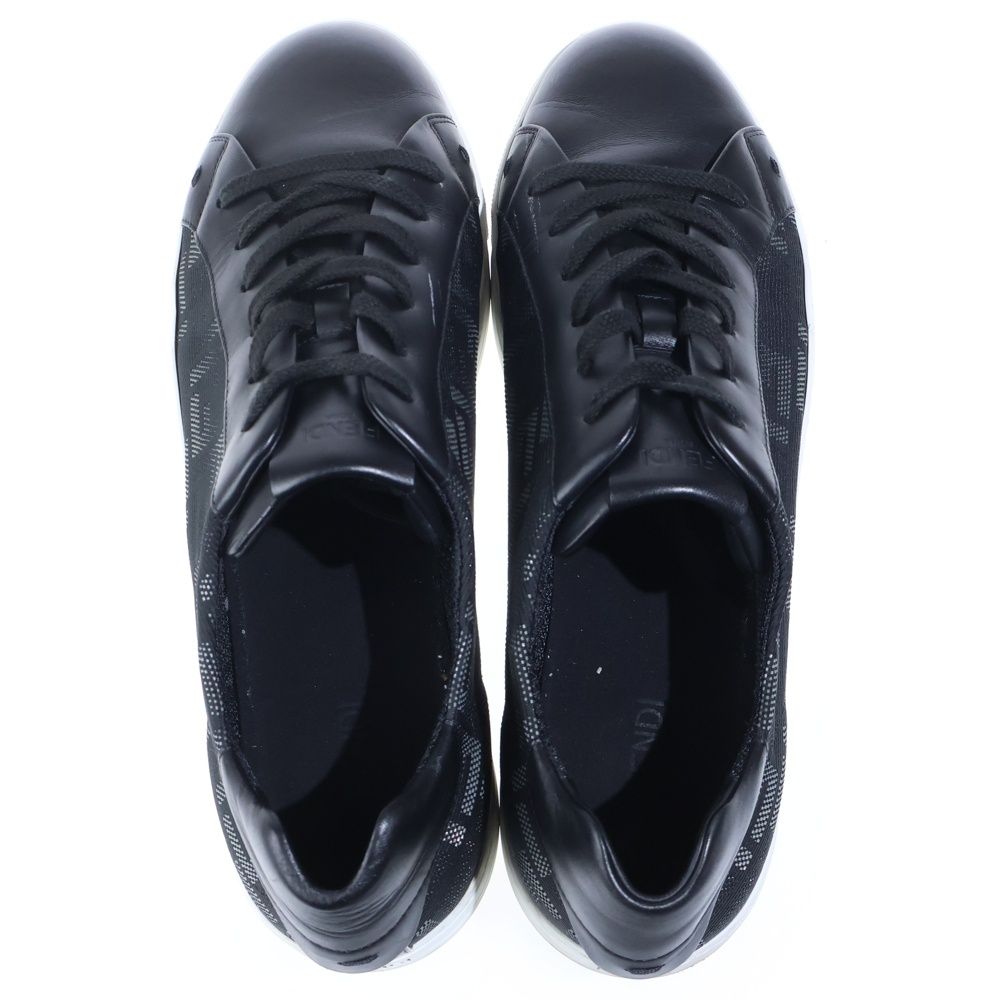 Fendi Zucca Pattern Canvas Leather Lace Up Sneakers Black — view 4