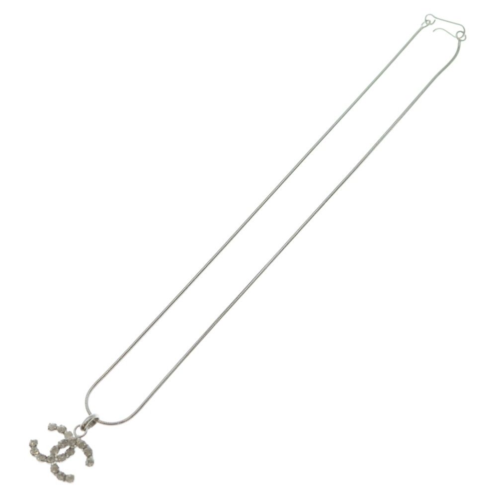 Chanel CC Logo Rhinestone Necklace Silver — view 2